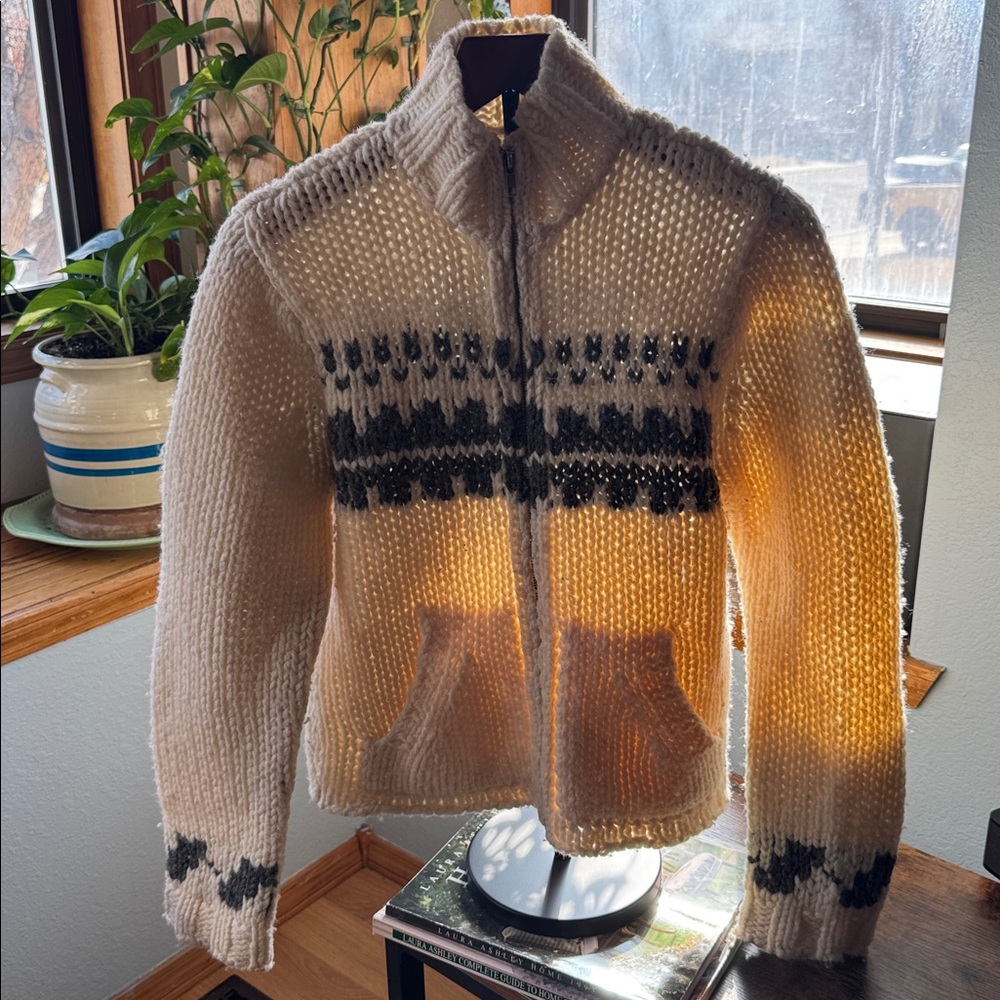 Abercrombie & Fitch 100% Wool Fair Isle Sweater zip up made in Canada